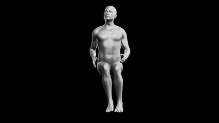 Beautiful young metallic silver man posing, isolated on black background. 3d illustration (rendering). Silver mannequin. Frontal viewの写真素材