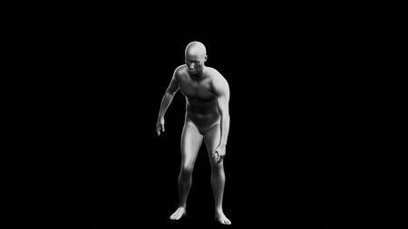 Beautiful young metallic silver man posing, isolated on black background. 3d illustration (rendering). Silver mannequin. Frontal viewの写真素材