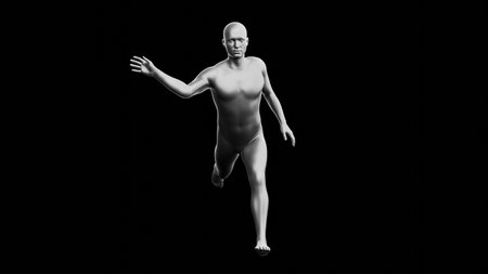 Beautiful young metallic silver man posing, isolated on black background. 3d illustration (rendering). Silver mannequin. Frontal viewの写真素材