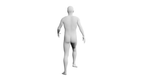 Beautiful athletic young man posing, isolated on white background. 3d illustration (rendering). Artificial intelligence, mannequin. Back viewの写真素材