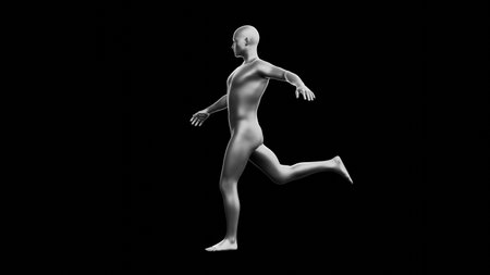 Beautiful young metallic silver man posing, isolated on black background. 3d illustration (rendering). Silver mannequin. Side viewの写真素材