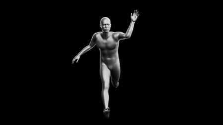 Beautiful young metallic silver man posing, isolated on black background. 3d illustration (rendering). Silver mannequin. Frontal viewの写真素材