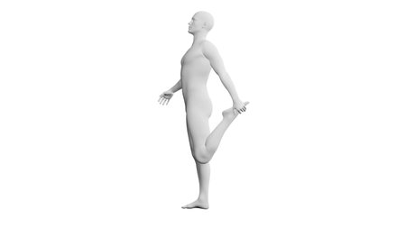 Beautiful athletic young man posing, isolated on white background. 3d illustration (rendering). Artificial intelligence, mannequin. Side viewの写真素材