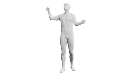 Beautiful athletic young man posing, isolated on white background. 3d illustration (rendering). Artificial intelligence, mannequin. Frontal viewの写真素材