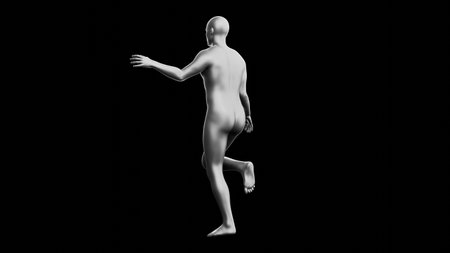 Beautiful young metallic silver man posing, isolated on black background. 3d illustration (rendering). Silver mannequin. Back viewの写真素材