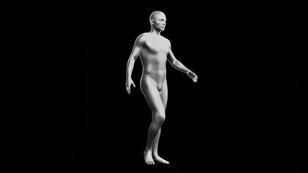 Beautiful young metallic silver man posing, isolated on black background. 3d illustration (rendering). Silver mannequin. Side viewの写真素材
