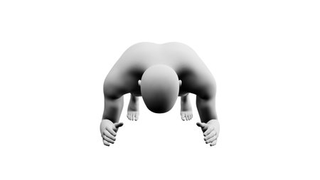 Beautiful athletic young man posing, isolated on white background. 3d illustration (rendering). Artificial intelligence, mannequin. Frontal viewの写真素材