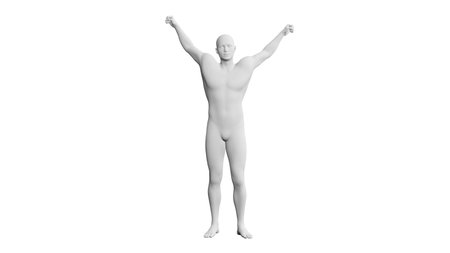 Beautiful athletic young man posing, isolated on white background. 3d illustration (rendering). Artificial intelligence, mannequin. Frontal viewの写真素材