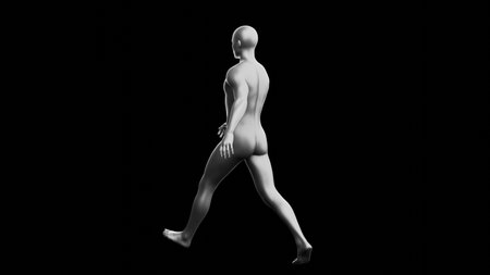 Beautiful young metallic silver man posing, isolated on black background. 3d illustration (rendering). Silver mannequin. Back viewの写真素材