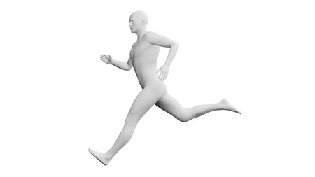Beautiful athletic young man posing, isolated on white background. 3d illustration (rendering). Artificial intelligence, mannequin. Side viewの写真素材