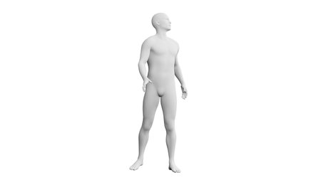 Beautiful athletic young man posing, isolated on white background. 3d illustration (rendering). Artificial intelligence, mannequin. Frontal viewの写真素材