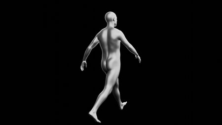 Beautiful young metallic silver man posing, isolated on black background. 3d illustration (rendering). Silver mannequin. Back viewの写真素材