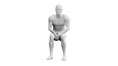Beautiful athletic young man posing, isolated on white background. 3d illustration (rendering). Artificial intelligence, mannequin. Frontal viewの写真素材