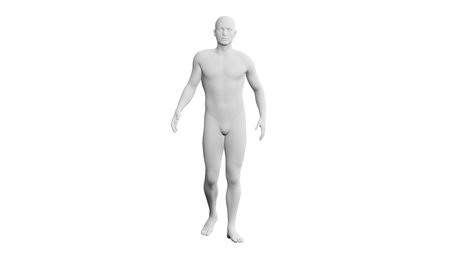Beautiful athletic young man posing, isolated on white background. 3d illustration (rendering). Artificial intelligence, mannequin. Frontal viewの写真素材