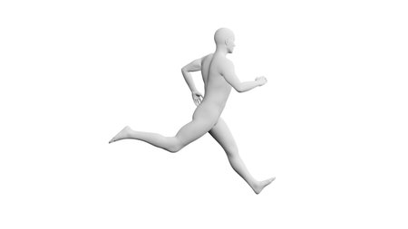 Beautiful athletic young man posing, isolated on white background. 3d illustration (rendering). Artificial intelligence, mannequin. Side viewの写真素材