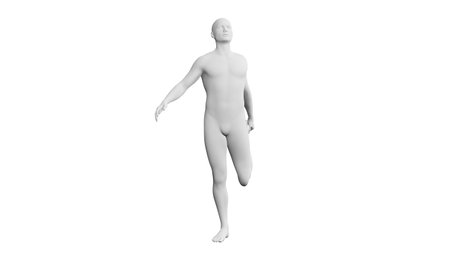 Beautiful athletic young man posing, isolated on white background. 3d illustration (rendering). Artificial intelligence, mannequin. Frontal viewの写真素材