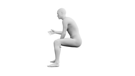 Beautiful athletic young man posing, isolated on white background. 3d illustration (rendering). Artificial intelligence, mannequin. Side viewの写真素材