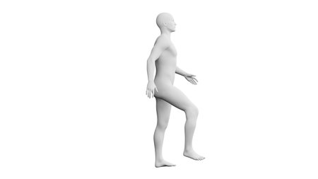Beautiful athletic young man posing, isolated on white background. 3d illustration (rendering). Artificial intelligence, mannequin. Side viewの写真素材