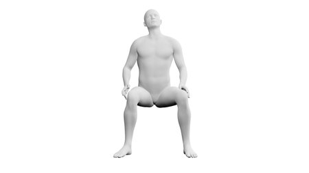 Beautiful athletic young man posing, isolated on white background. 3d illustration (rendering). Artificial intelligence, mannequin. Frontal viewの写真素材