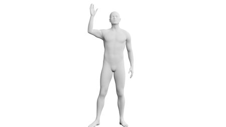 Beautiful athletic young man posing, isolated on white background. 3d illustration (rendering). Artificial intelligence, mannequin. Frontal viewの写真素材