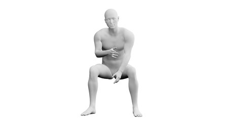 Beautiful athletic young man posing, isolated on white background. 3d illustration (rendering). Artificial intelligence, mannequin. Frontal viewの写真素材