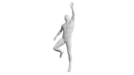 Beautiful athletic young man posing, isolated on white background. 3d illustration (rendering). Artificial intelligence, mannequin. Frontal viewの写真素材