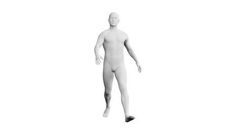 Beautiful athletic young man posing, isolated on white background. 3d illustration (rendering). Artificial intelligence, mannequin. Frontal viewの写真素材
