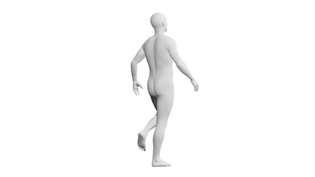 Beautiful athletic young man posing, isolated on white background. 3d illustration (rendering). Artificial intelligence, mannequin. Back viewの写真素材