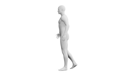 Beautiful athletic young man posing, isolated on white background. 3d illustration (rendering). Artificial intelligence, mannequin. Side viewの写真素材