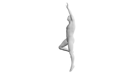 Beautiful athletic young man posing, isolated on white background. 3d illustration (rendering). Artificial intelligence, mannequin. Side viewの写真素材