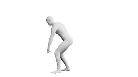 Beautiful athletic young man posing, isolated on white background. 3d illustration (rendering). Artificial intelligence, mannequin. Side viewの写真素材