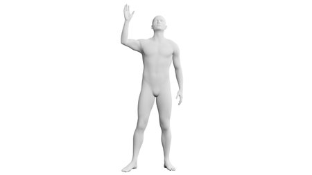 Beautiful athletic young man posing, isolated on white background. 3d illustration (rendering). Artificial intelligence, mannequin. Frontal viewの写真素材