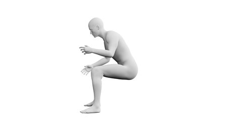 Beautiful athletic young man posing, isolated on white background. 3d illustration (rendering). Artificial intelligence, android, mannequin. Side viewの写真素材