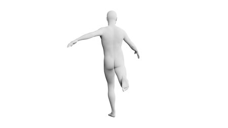 Beautiful athletic young man posing, isolated on white background. 3d illustration (rendering). Artificial intelligence, mannequin. Back viewの写真素材