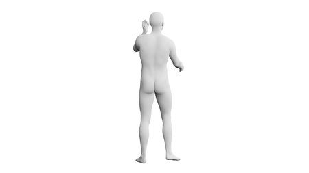 Beautiful athletic young man posing, isolated on white background. 3d illustration (rendering). Artificial intelligence, mannequin. Back viewの写真素材