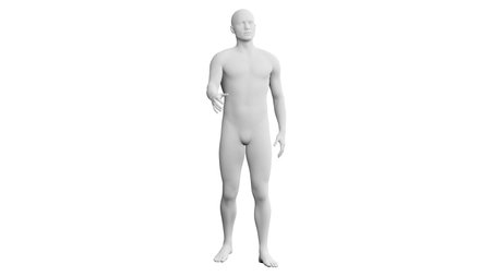 Beautiful athletic young man posing, isolated on white background. 3d illustration (rendering). Artificial intelligence, mannequin. Frontal viewの写真素材