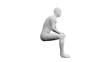 Beautiful athletic young man posing, isolated on white background. 3d illustration (rendering). Artificial intelligence, mannequin. Side viewの写真素材