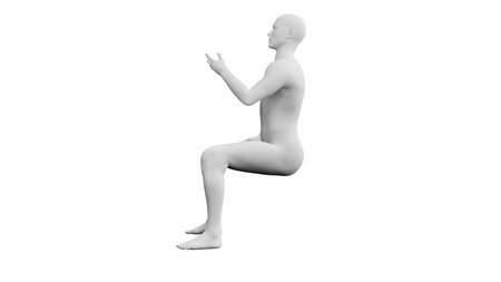 Beautiful athletic young man posing, isolated on white background. 3d illustration (rendering). Artificial intelligence, mannequin. Side viewの写真素材