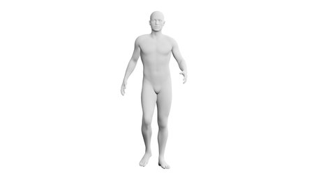 Beautiful athletic young man posing, isolated on white background. 3d illustration (rendering). Artificial intelligence, mannequin. Frontal viewの写真素材