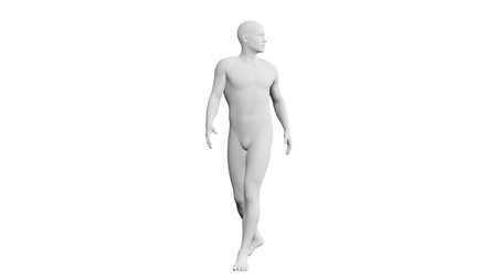 Beautiful athletic young man posing, isolated on white background. 3d illustration (rendering). Artificial intelligence, mannequin. Frontal viewの写真素材