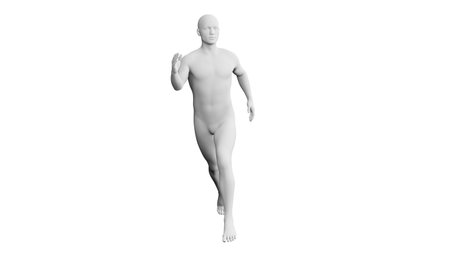 Beautiful athletic young man posing, isolated on white background. 3d illustration (rendering). Artificial intelligence, mannequin. Frontal viewの写真素材