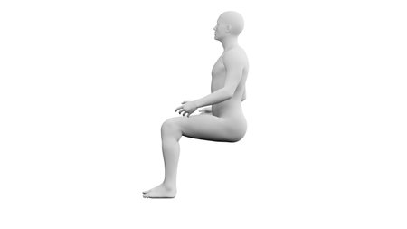 Beautiful athletic young man posing, isolated on white background. 3d illustration (rendering). Artificial intelligence, mannequin. Side viewの写真素材