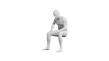 Beautiful athletic young man posing, isolated on white background. 3d illustration (rendering). Artificial intelligence, mannequin. Side viewの写真素材