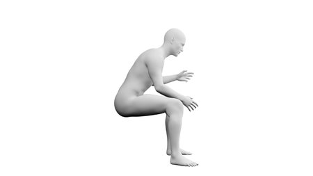 Beautiful athletic young man posing, isolated on white background. 3d illustration (rendering). Artificial intelligence, mannequin. Side viewの写真素材
