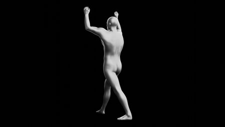 Beautiful young metallic silver man posing, isolated on black background. 3d illustration (rendering). Silver mannequin. Back viewの写真素材