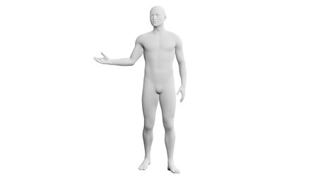 Beautiful athletic young man posing, isolated on white background. 3d illustration (rendering). Artificial intelligence, android, mannequin. Frontal viewの写真素材