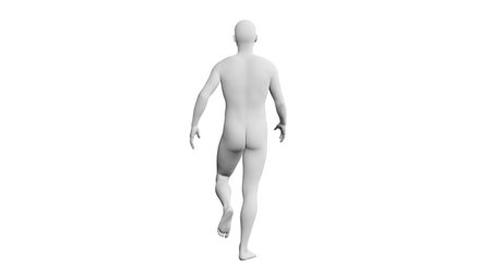 Beautiful athletic young man posing, isolated on white background. 3d illustration (rendering). Artificial intelligence, mannequin. Back viewの写真素材