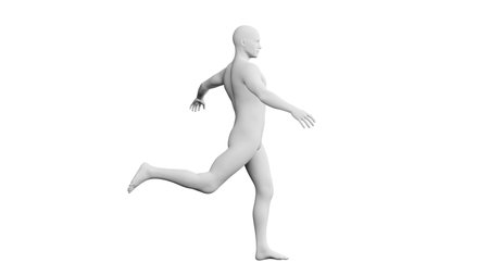 Beautiful athletic young man posing, isolated on white background. 3d illustration (rendering). Artificial intelligence, mannequin. Side viewの写真素材