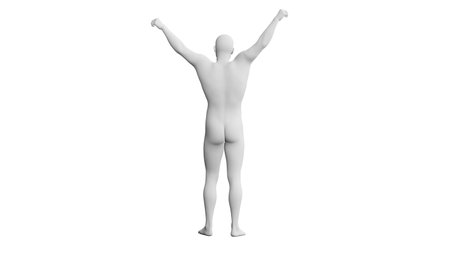 Beautiful athletic young man posing, isolated on white background. 3d illustration (rendering). Artificial intelligence, mannequin. Back viewの写真素材
