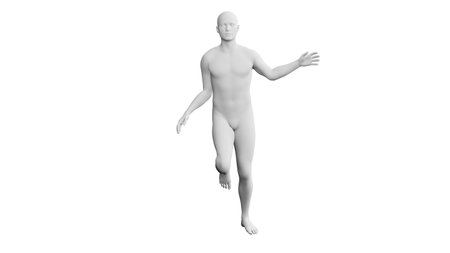 Beautiful athletic young man posing, isolated on white background. 3d illustration (rendering). Artificial intelligence, mannequin. Frontal viewの写真素材